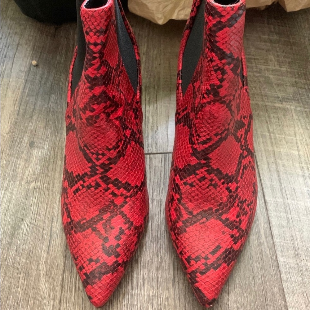 Red Snakeskin Print Boots
